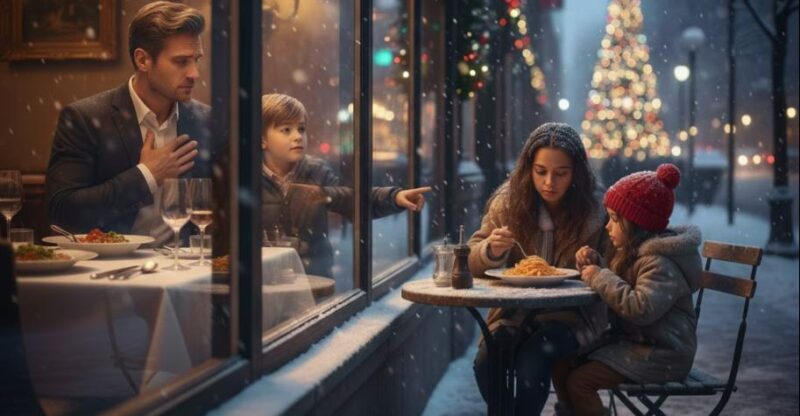 Un miliardario porta suo figlio a cena… poi vede una madre povera condividere un solo pasto e compie l’impensabile