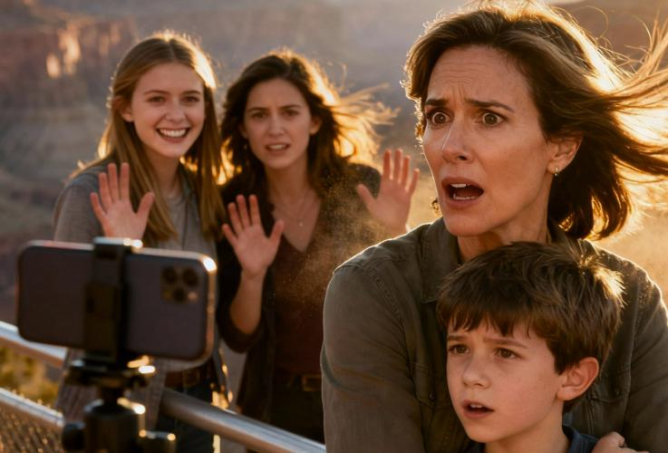 Gita in famiglia al Grand Canyon. Al punto della foto, mia sorella rise. “Ehi mamma, è il momento giusto”. Un attimo dopo, fui spinta giù dalla scogliera con mio figlio di 5 anni in braccio. Quando mi svegliai di sotto, quello che vidi non era il figlio che conoscevo.