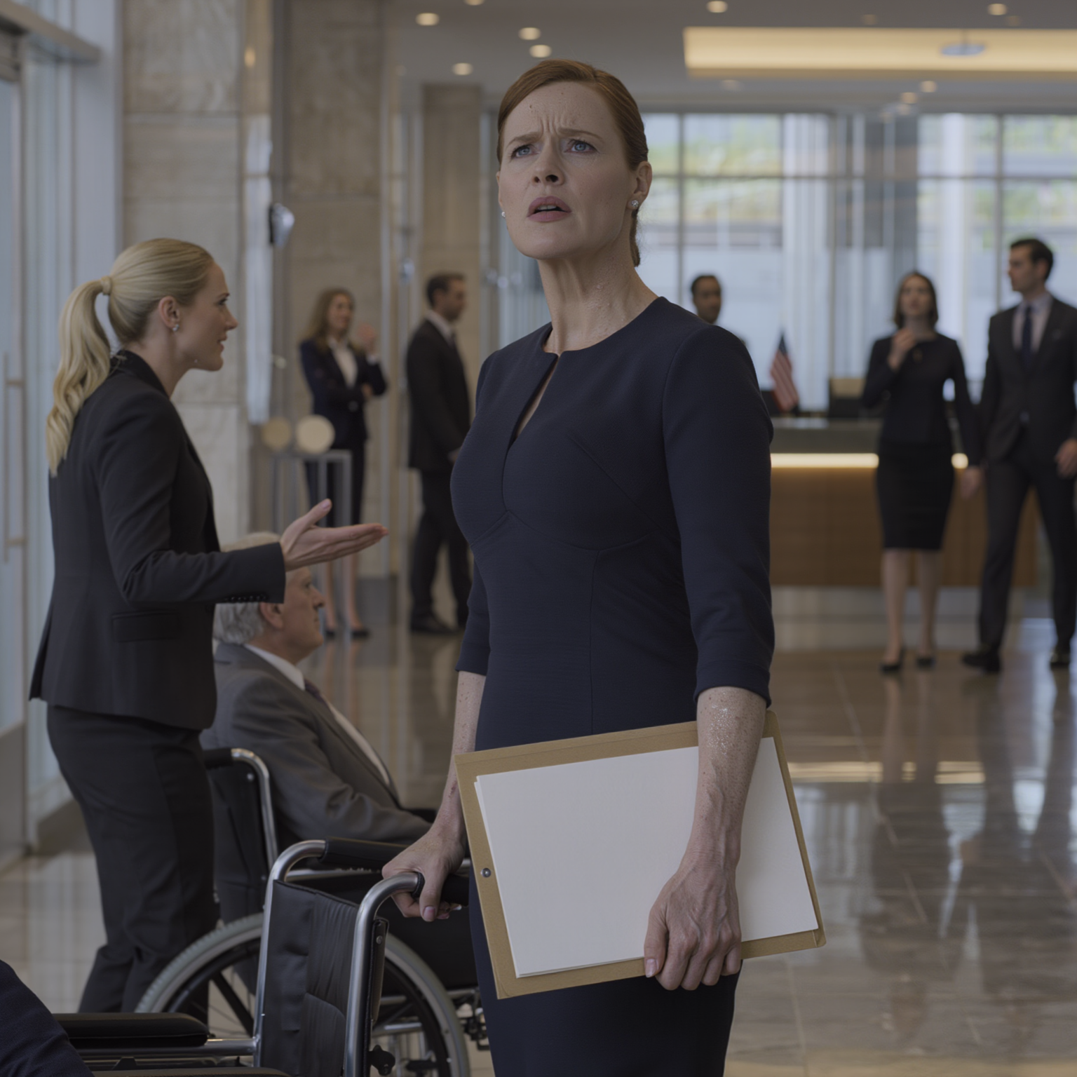 Correndo all’assemblea per l’eredità a Manhattan, mi fermai ad aiutare un anziano su una sedia a rotelle bloccato accanto a un cantiere; mi guardò, mi disse il nome perfetto dello studio legale e mi chiese di accompagnarmi. Pensai fosse solo una coincidenza… finché non entrammo nell’atrio di vetro e mia sorella – quella che mi aveva appena buttato fuori di casa – lo vide, impallidì mortalmente, iniziò a tremare e deglutì a fatica.