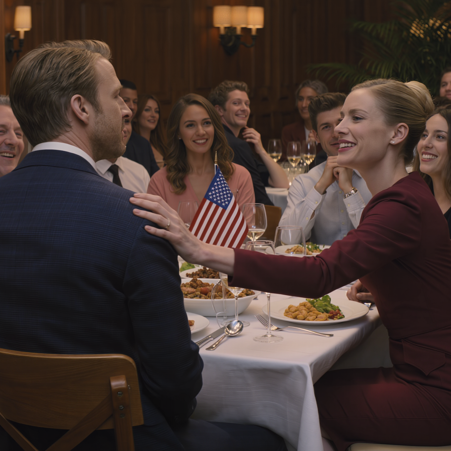 Alla cena di promozione di mia moglie, lei rise davanti al suo capo: “È qui solo per il cibo gratis”, l’intero tavolo scoppiò a ridere… proprio mentre il proprietario del ristorante si avvicinava e mi chiamava: “Signor Langston, il suo solito tavolo è pronto” – le risate si spensero, il bicchiere di vino di mia moglie si congelò, qualcuno borbottò “Quale Langston?”… e quando la luce della sala privata tremolò, mia moglie si sporse e chiese: “Cosa farai adesso?”