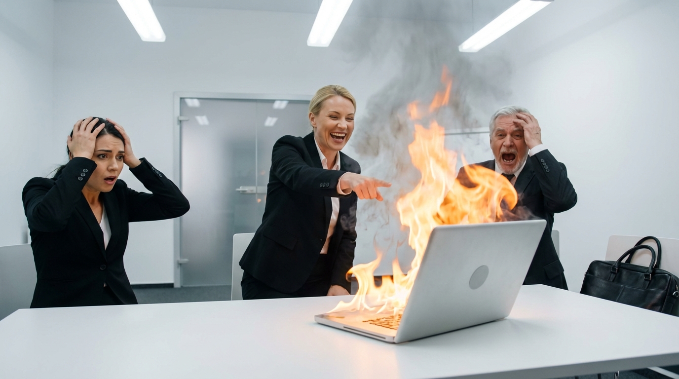 Il braciere crepitava mentre i resti del portatile crollavano verso l’interno, il metallo piegato dal calore. Le conversazioni intorno a noi si spegnevano una a una, come se qualcuno abbassasse lentamente il volume del mondo. Quella che pochi minuti prima era stata una festa di compleanno ora sembrava un’aula di tribunale senza giudice.