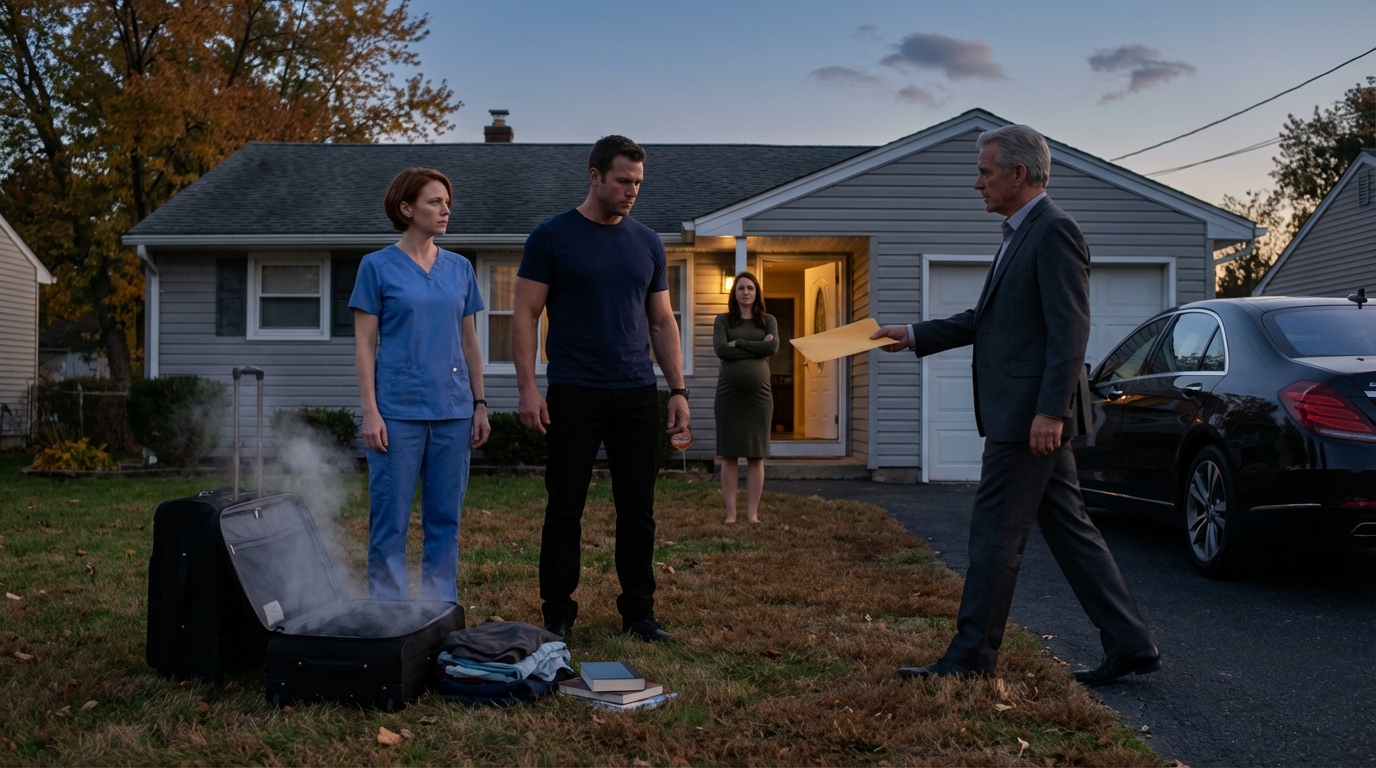 Mio figlio ha lanciato la mia valigia sul prato e ha scambiato i lucchetti con quelli della moglie incinta, così ho chiamato un numero e venti minuti dopo è arrivato un uomo con un abito color antracite con una busta che ha fatto urlare mio figlio quando l’ha letta