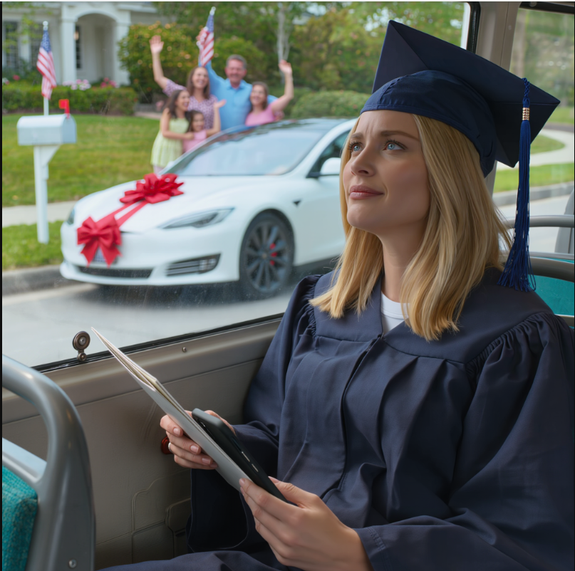 I miei genitori mi dissero di prendere l’autobus per la mia laurea, mentre compravo una Tesla a mia sorella. “Prendi l’autobus”, disse papà. “Quella macchina è per tua sorella”. Alla cerimonia di laurea, il preside annunciò: “E ora… il nostro più giovane laureato miliardario…”. I miei genitori abbandonarono i loro programmi.