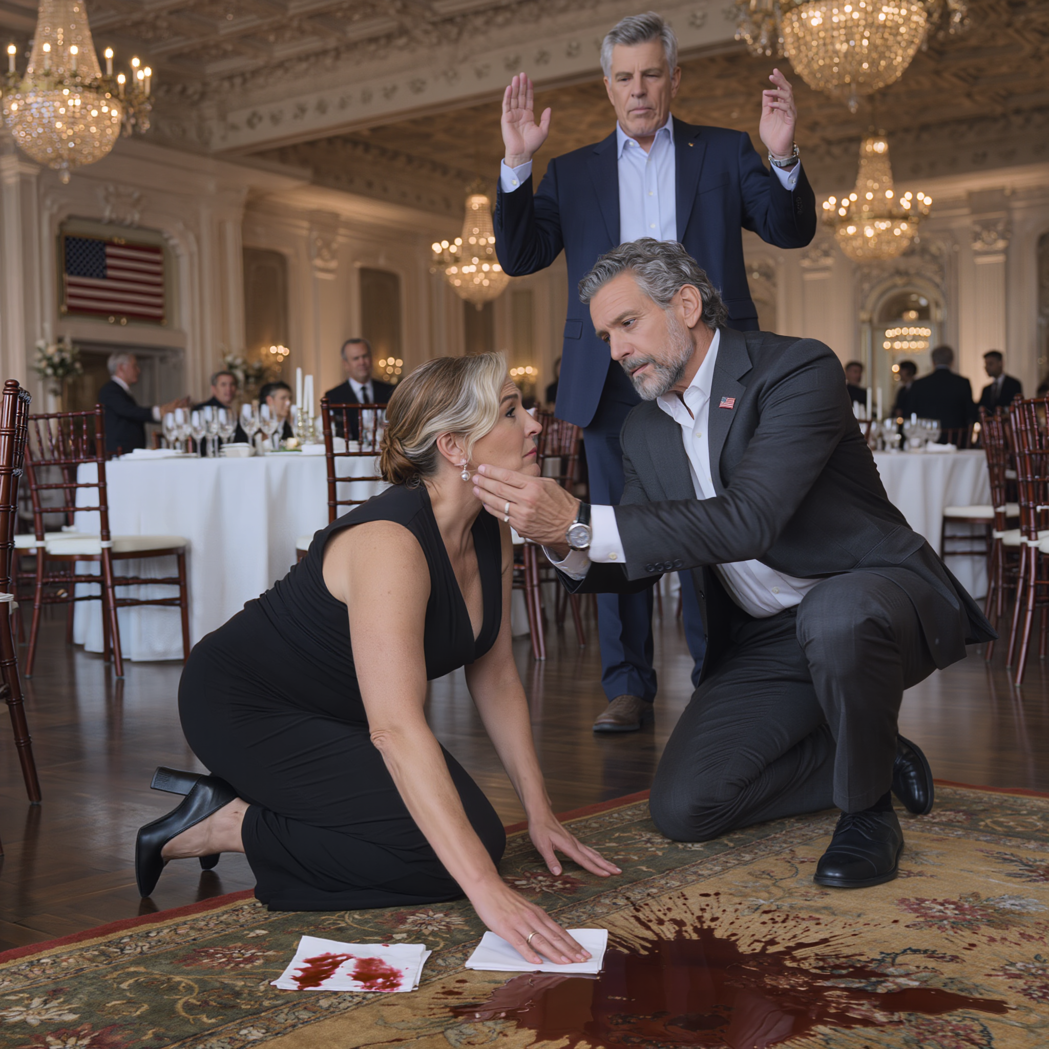 Alla cena di fidanzamento di mio figlio, ho rovesciato un bicchiere di vino rosso e mio marito l’ha trasformato in una lezione pubblica, ordinandomi di strofinare il tappeto mentre tutti guardavano. Poi il silenzio della sposa, il padre miliardario si alzò, fece scivolare indietro la sedia, si inginocchiò accanto a me e pronunciò il mio nome come una preghiera, come se mi stesse cercando dal 1985. La stanza si fermò… e la mia vita finalmente si aprì.