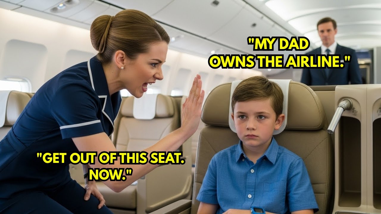 Assistente di volo schiaffeggia un bambino piccolo in prima classe — va nel panico rendendosi conto che è il figlio di 4 anni del CEO di SkyVista…