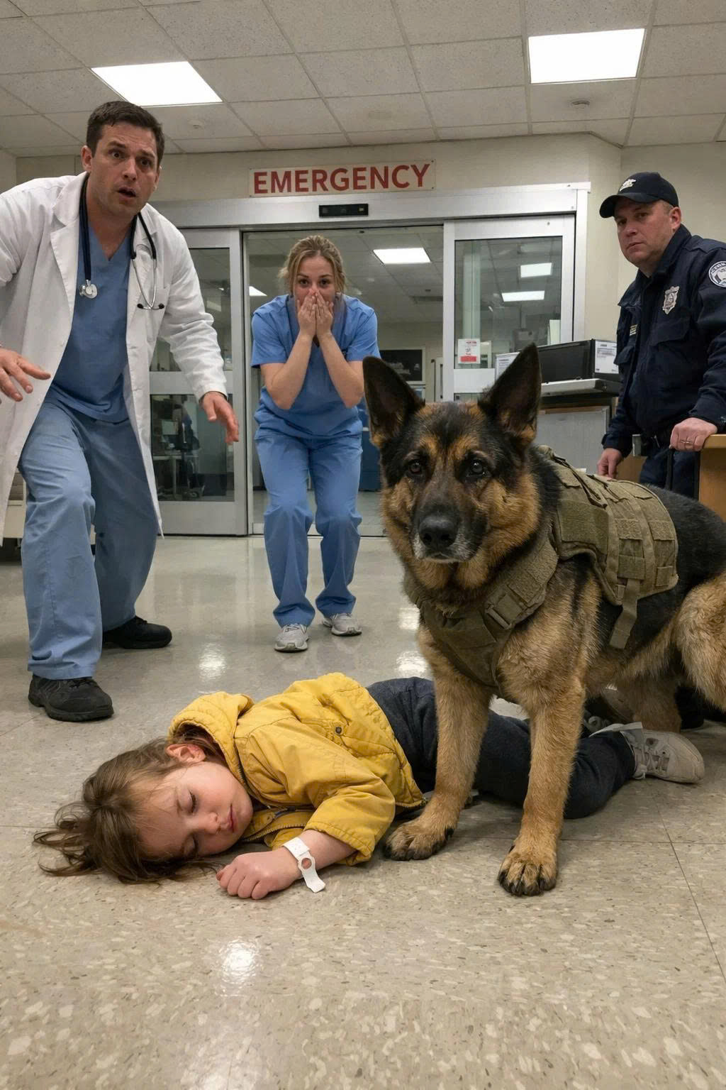 “Signore, non può portare animali qui!” – Il pronto soccorso è caduto nel silenzio quando un cane militare insanguinato è entrato portando in braccio un bambino morente. Ciò che abbiamo trovato sul suo polso ha cambiato tutto.