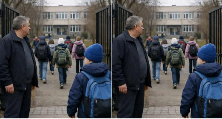 L’uomo davanti al cancello della scuola