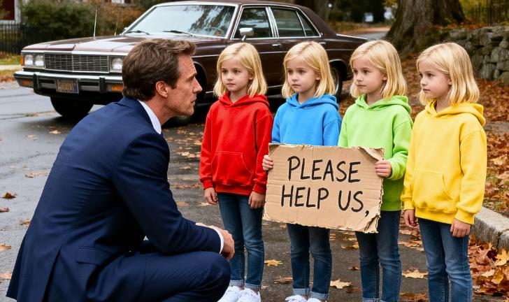 La buttò in strada mentre era incinta, convinto che lo avesse tradito. Dieci anni dopo, un semaforo rosso rivelò quattro paia di occhi identici ai suoi, e la verità lo mise in ginocchio.