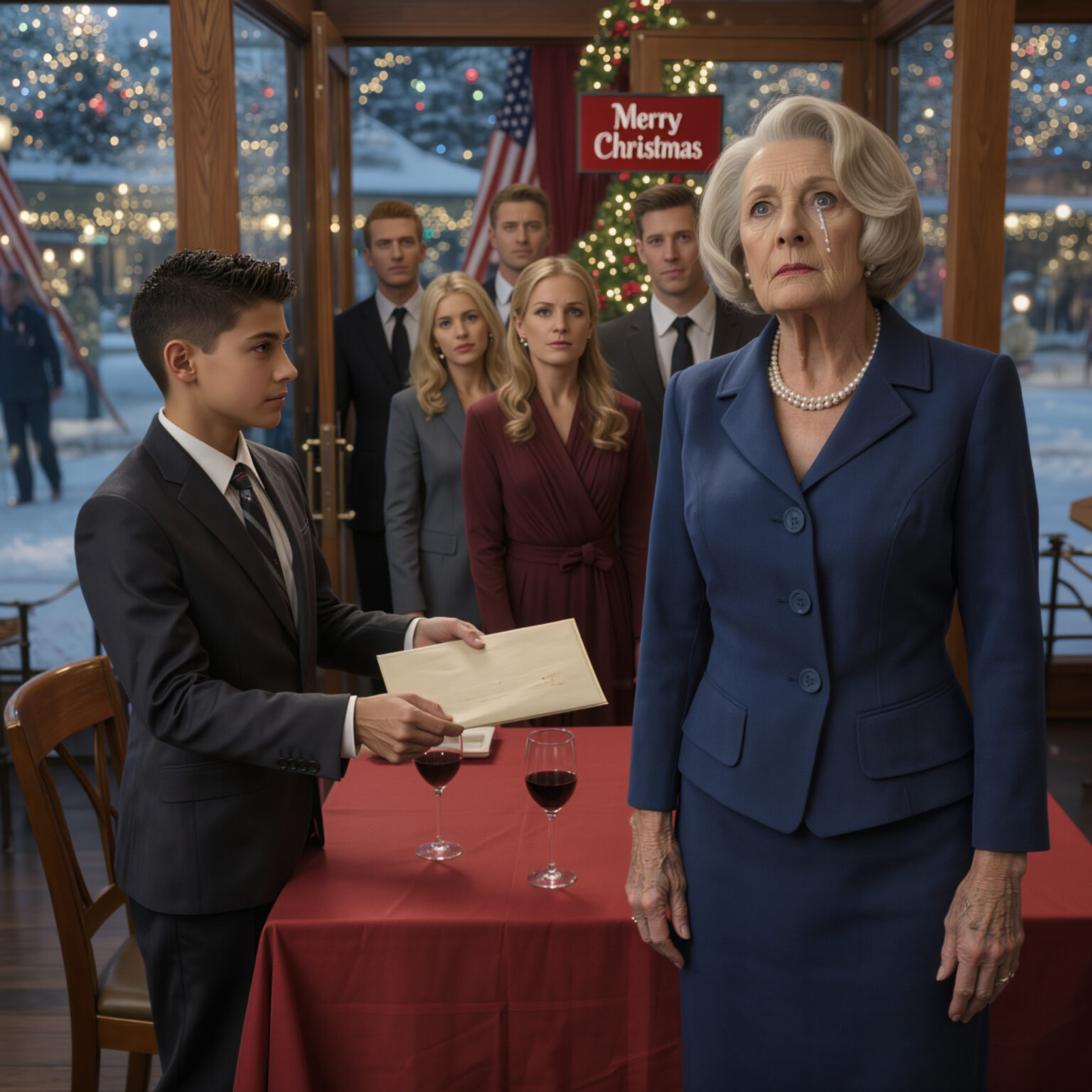 Ho invitato la mia famiglia a una cena di Natale elegante. Quel giorno, mi hanno lasciato e hanno mangiato da qualche altra parte. Sono rimasto lì seduto in lacrime, finché mio nipote non è entrato nel ristorante e mi ha consegnato una busta. Quando l’ho aperta… quella chiave e il test del DNA hanno cambiato tutto per sempre.