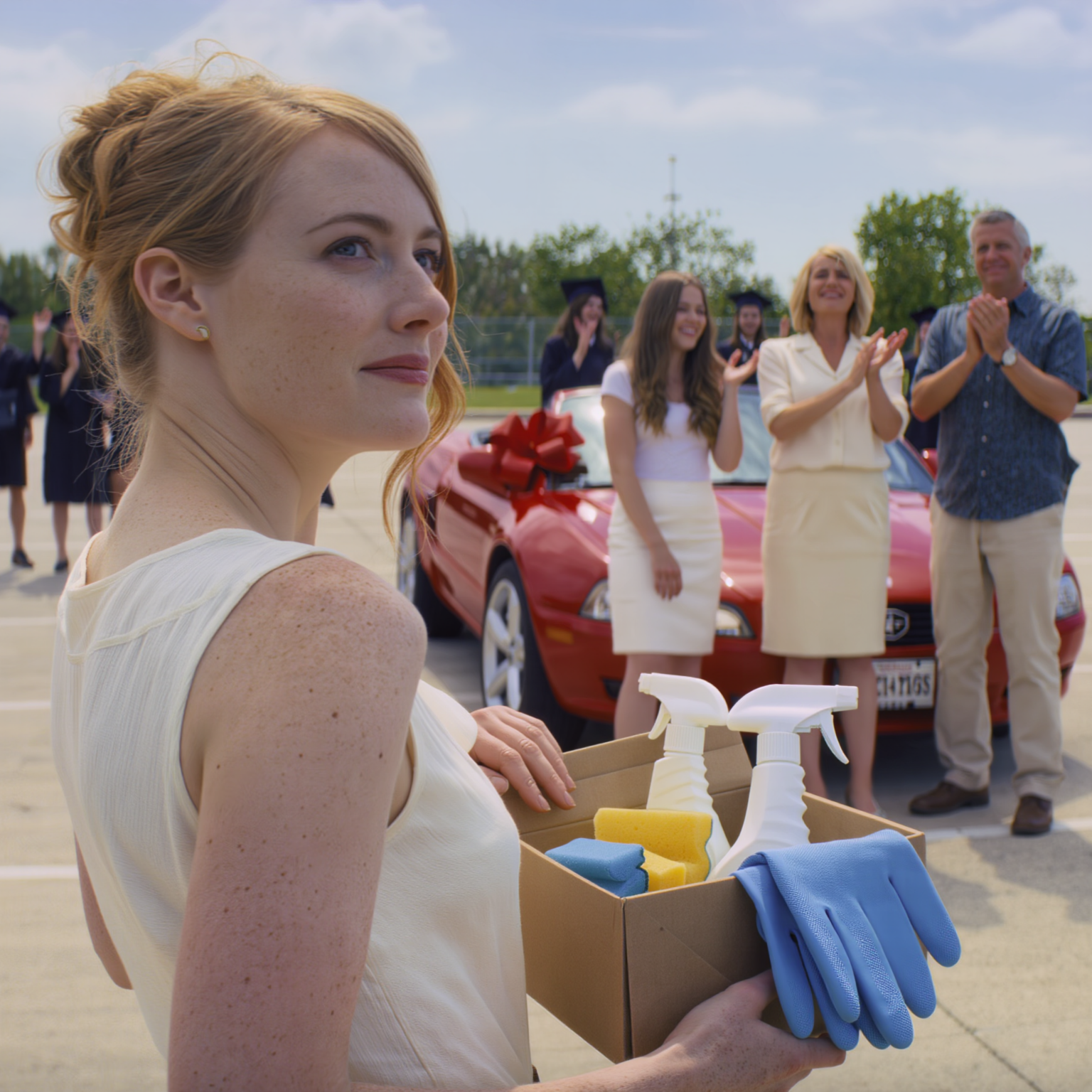 Mia sorella ha ricevuto una decappottabile per la sua laurea. Quando ho aperto il regalo, mi sono bloccata: una pila di prodotti per la pulizia. La mamma ha sorriso. “È ora che tu mi aiuti in casa.” Mia sorella ha ridacchiato. Ho fatto le valigie e sono uscita. Qualche giorno dopo, i miei genitori mi hanno chiamata in preda al panico: “Dove siete? Tornate a casa subito!”