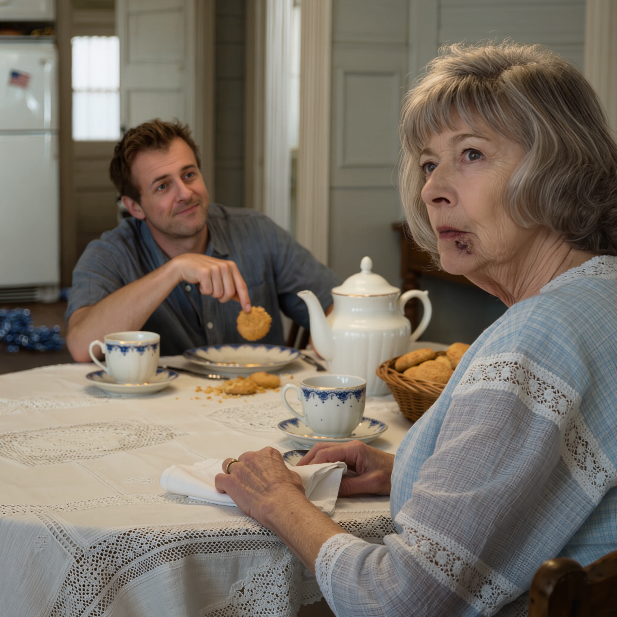 Mio figlio ha alzato la mano verso di me proprio nella mia cucina – sono rimasta in silenzio, non una sola parola… la mattina dopo ho apparecchiato un intero banchetto, lui ha sorriso: “finalmente hai imparato il tuo posto!”… finché la sedia accanto a me non è stata spostata silenziosamente