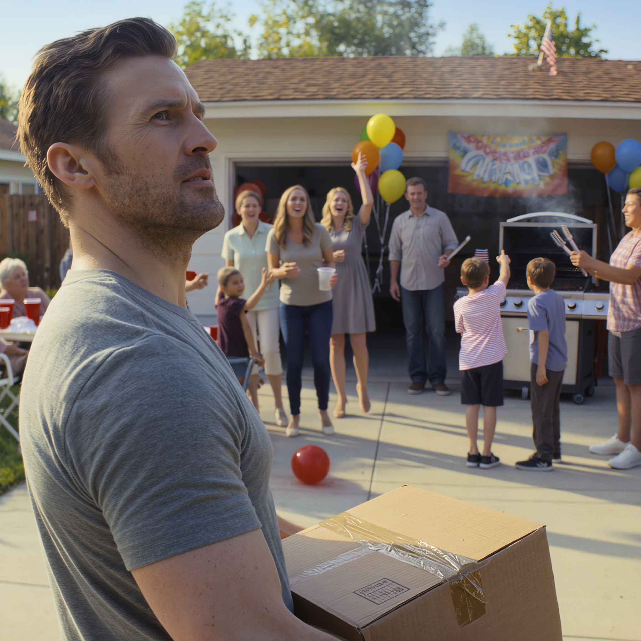 Tutta la mia famiglia ha organizzato un barbecue per festeggiare il mio espulsione, ha appeso un gigantesco striscione con la scritta “ADDIO FREEloader” sopra il garage — mia zia ubriaca ha urlato, mio ​​zio mi ha lanciato un hot dog contro la macchina — non ho discusso, ho solo portato UNA scatola e ho scattato UNA foto… Poi sono scomparso — 3 settimane dopo: 114 chiamate perse che imploravano.