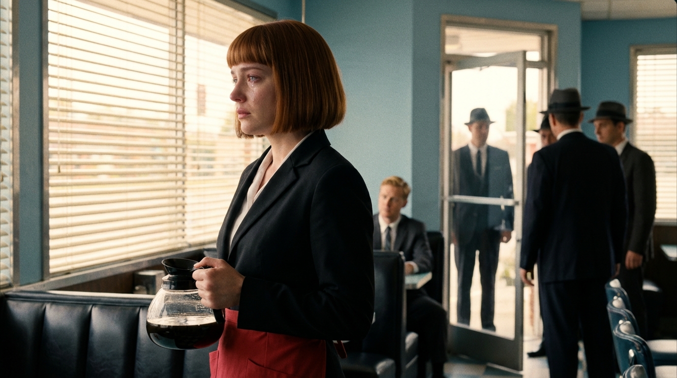 Depois de ser roubada pelos meus próprios filhos, trabalhei como garçonete aos sessenta anos e dividia meu almoço todos os dias com um velho trêmulo — até o dia em que meu filho entrou rindo da minha desgraça e me chamando de patética, justamente quando quatro seguranças invadiram o local e o velho se levantou, apontou para meu filho e disse algo que mudou tudo.