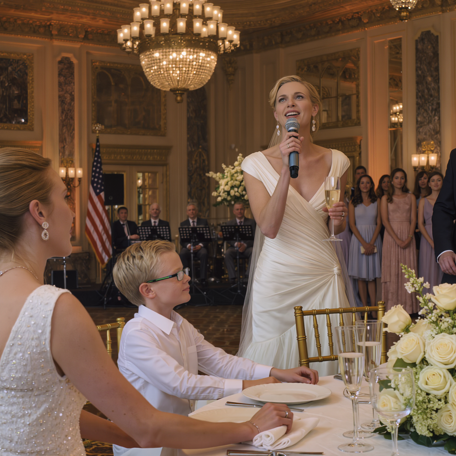 Proprio nel suo discorso al matrimonio di mia sorella minore, ha sogghignato: “Mia sorella è una mamma single, tutti la evitano”, e l’intera stanza è esplosa; mia madre ha ripetuto un’altra frase umiliante davanti a mio figlio di otto anni… Non mi ero ancora alzata quando all’improvviso lo sposo ha strappato il microfono, mi ha fissato dritto negli occhi e l’aria si è congelata.