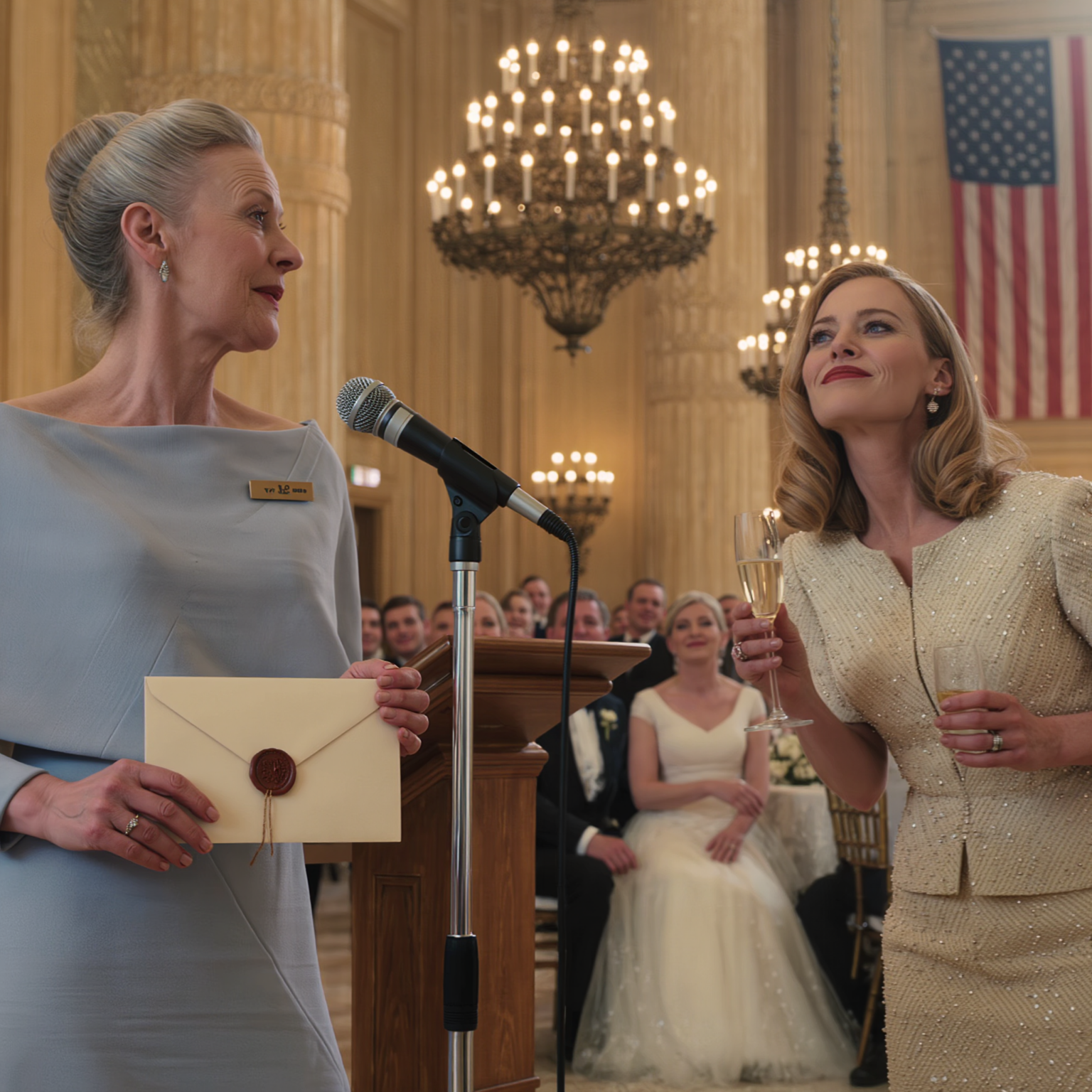 Al matrimonio di mia nipote, mi sono chinata e ho visto che sulla mia targhetta c’era scritto: “la vecchia signora che paga per tutto” – non ho fatto scenate, ho solo aspettato il brindisi… poi ho aperto la busta che il mio defunto marito aveva lasciato: “chiunque in questa famiglia che…”