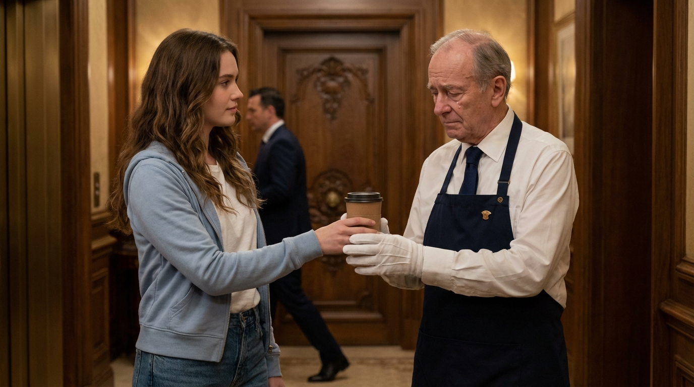 Eu servi café para o velho zelador de quem minha família adorava zombar, e então descobri que ele não era zelador de verdade. Era meu avô bilionário, e aquele pequeno gesto de bondade foi o último teste de que ele precisava… para decidir quem herdaria tudo e quem sairia de mãos vazias.