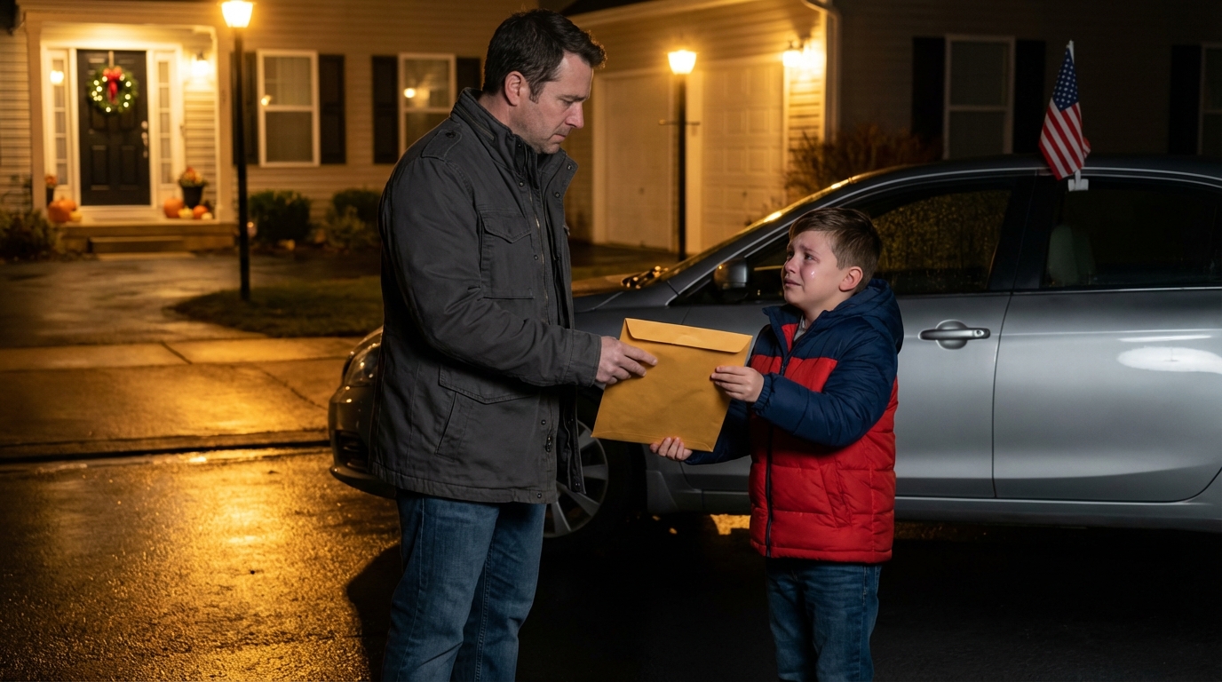 Sono tornato a casa per il Ringraziamento. Ho trovato mio figlio che dormiva in macchina. Un biglietto sulla mia porta: “Andiamo in Italia. Non è il benvenuto. Fattene una ragione”. Non era arrabbiato. Ha sorriso e ha detto: “Papà, la nonna ha lasciato la borsa aperta. Ho trovato questo”. Mi ha dato una busta. Ho letto per due minuti. Poi ho sorriso e ho detto: “Non hanno idea di cosa sta per succedere”.