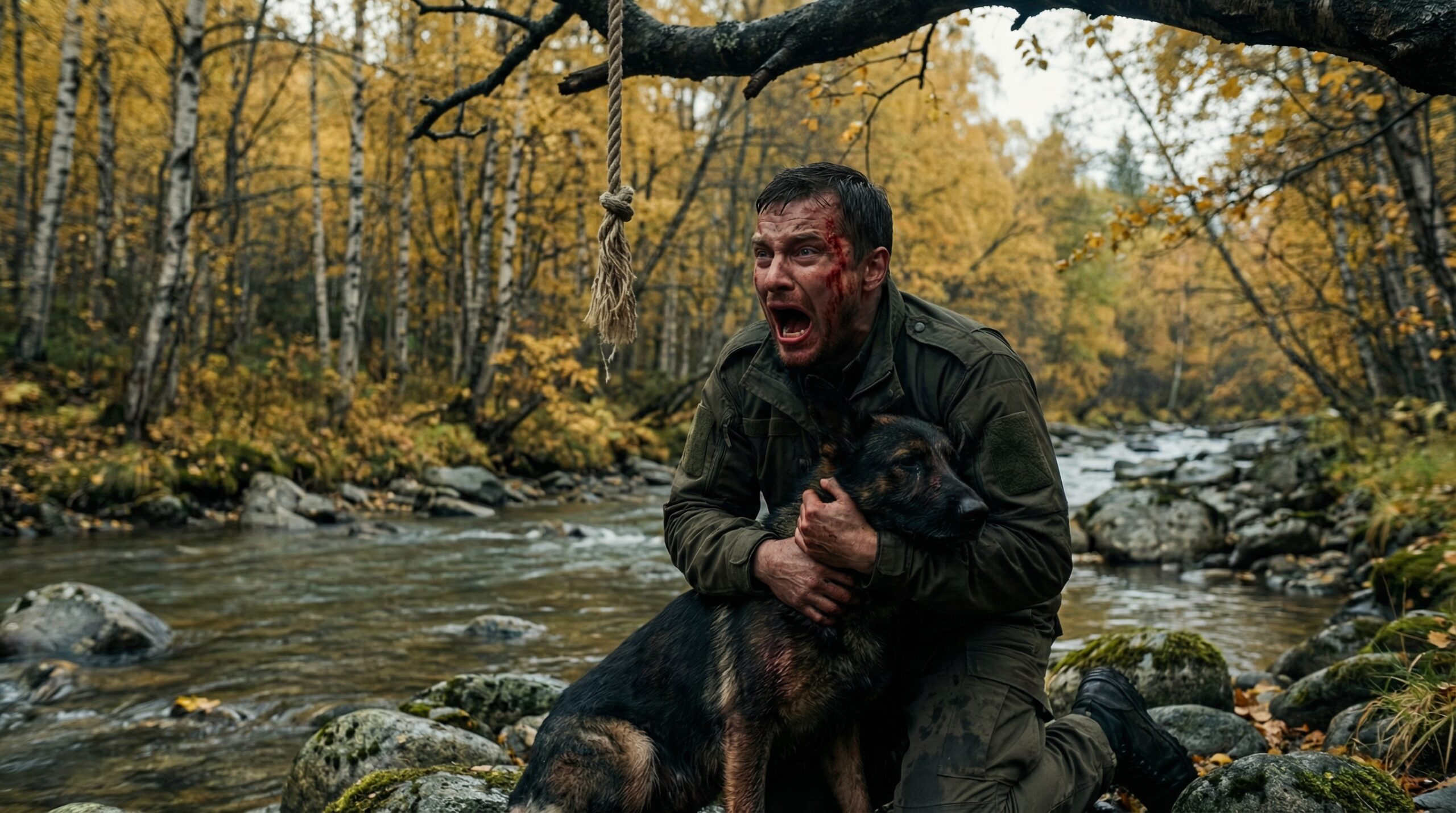 Il fascio di luce della sua torcia illuminò pali di recinzione rotti, strutture di ostacoli arrugginite e una fila di alberi che sembravano sagome ritagliate nella carta. Poi la luce illuminò qualcosa che pendeva.