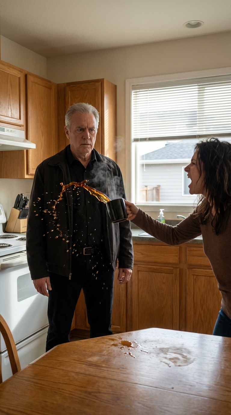 A lányom forró kávét öntött rám, amikor megtagadtam, hogy odaadjam a fiamnak a hitelkártyámat. Azt ordította: „Adj pénzt, vagy takarodj!”, én pedig csendben elmentem. Napokkal később, amikor hazaért, egy üres házat talált, és egy öltönyös idegent, aki bent ült…