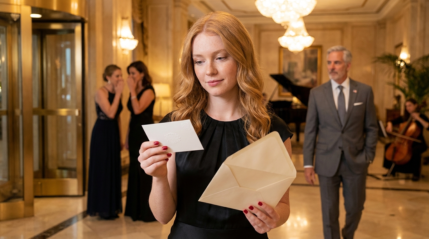 Mia sorella bloccò l’ingresso dell’hotel di lusso, sorridendo perché “non avevo abbastanza soldi per entrare”; mia madre si sporse e sussurrò: “Non mettere in imbarazzo la nostra famiglia”. Dentro, la festa di compleanno di mio padre era in pieno svolgimento, mentre io ero fuori con la chiave della mia camera e una busta regalo. Quando stavano per portarmi via, il capo della sicurezza si avvicinò e pronunciò una frase che fece tacere l’intera hall.