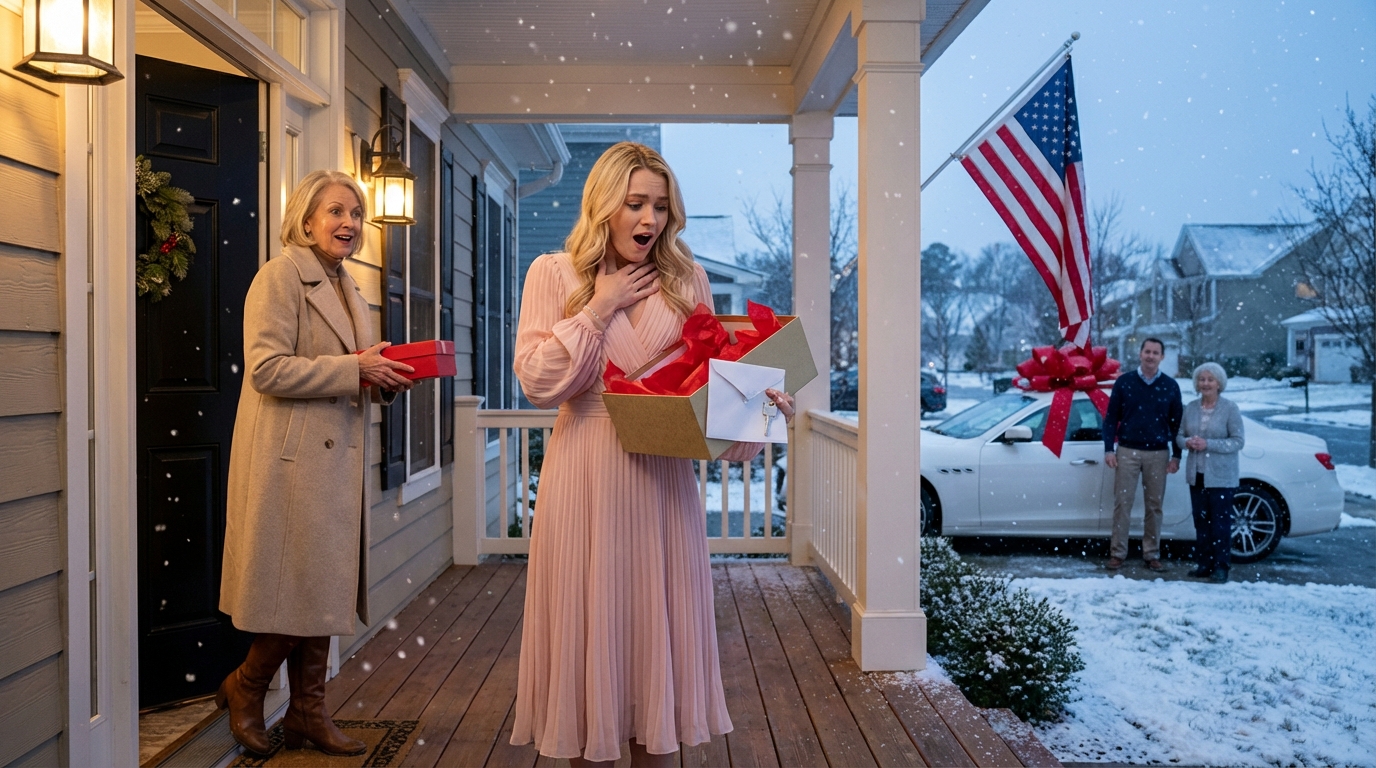 Mio figlio ha regalato a sua suocera una BMW da 60.000 dollari per Natale. Il mio regalo? Un salvadanaio con solo 3 dollari dentro. Ho sorriso, sono tornato a casa e sono andato a letto. All’alba, ho lasciato silenziosamente un “regalo” sulla porta d’ingresso… e non appena sua moglie ha aperto, il suo sorriso è svanito così in fretta da sembrare finto.