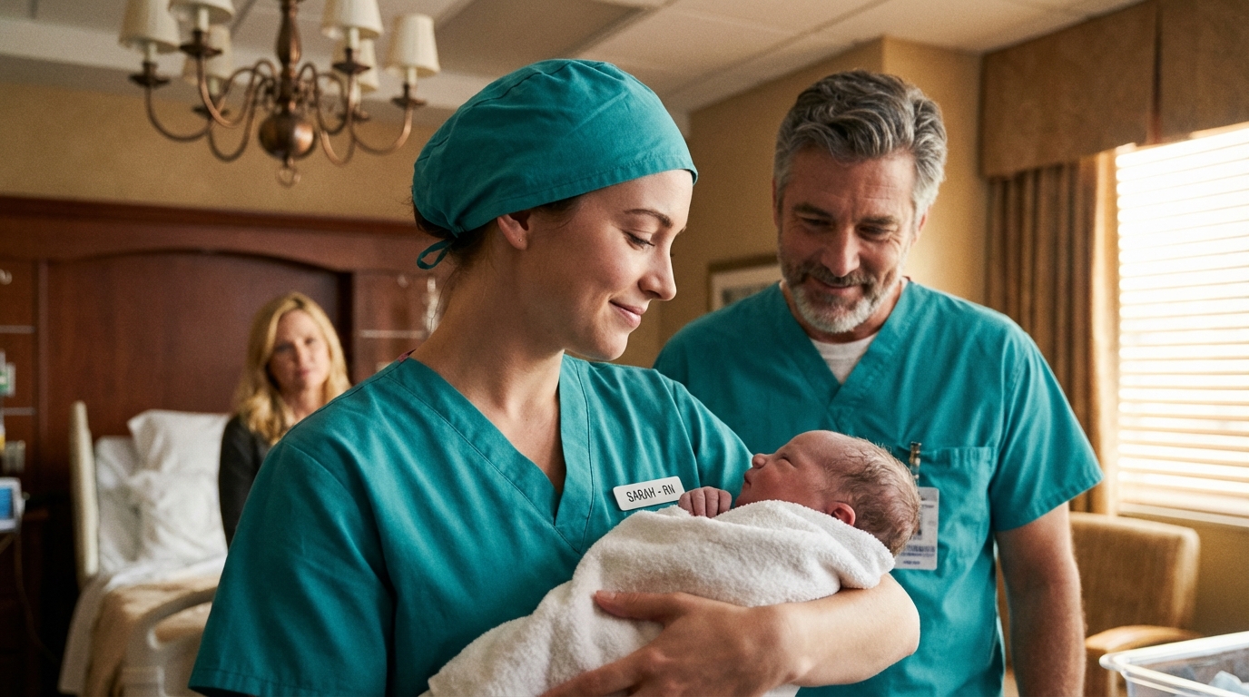 Il pianto del bambino è stato calmato solo da un’infermiera. Con un sussurro sommesso e un tocco delicato, l’infermiera ha avvolto il piccolo in una coperta e il pianto si è fermato all’istante.