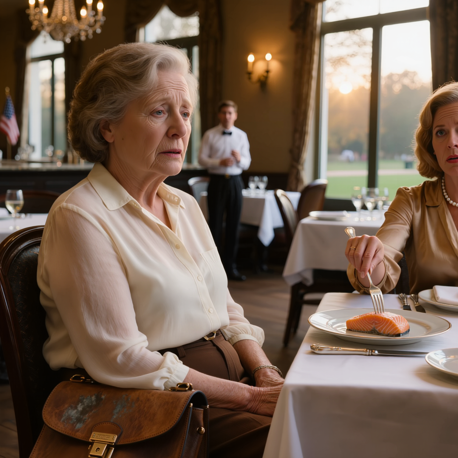 «I poveri non si siedono qui», mi ha urlato in faccia la suocera di mio figlio dopo avermi spinto via il piatto; io ho solo sorriso, ho preso la borsa, sono uscita e dieci minuti dopo, quando il direttore si è fermato al loro tavolo, qualcuno si è finalmente reso conto di aver insultato la donna sbagliata.
