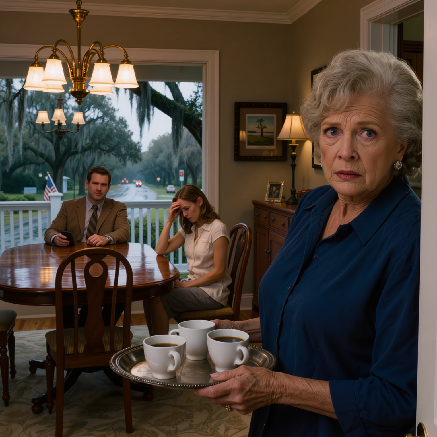 «Trasferiscilo direttamente sul nostro conto. Tanto non le servirà ancora per molto», ho sentito dire a mio genero con un sorrisetto dalla sala da pranzo, mentre mia figlia sedeva lì in silenzio come una complice. Io ero ancora immobile dietro la porta della cucina con un vassoio di caffè in mano, e loro non avevano idea che qualcosa di grosso stesse per succedere.