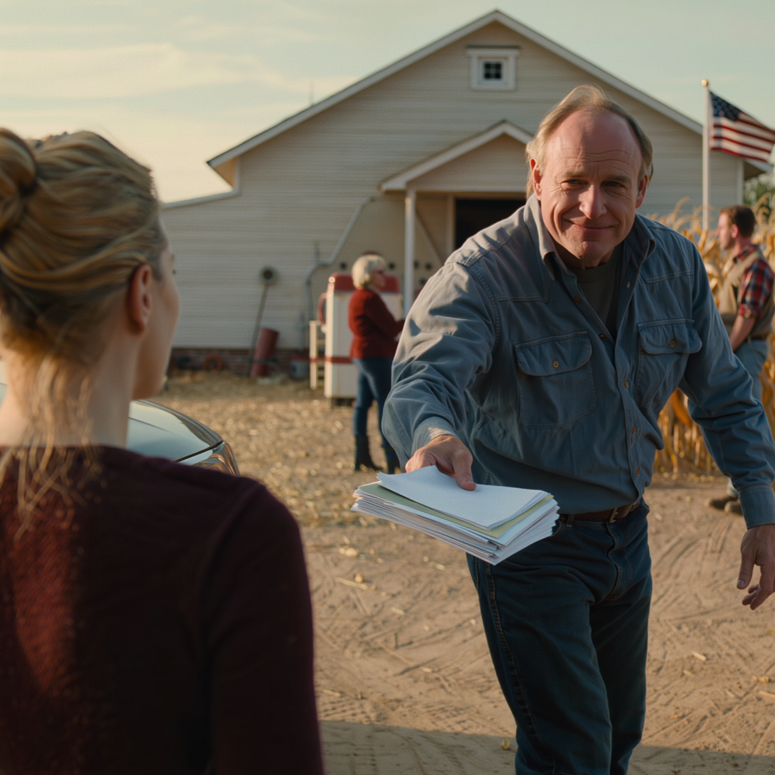 I miei genitori erano in piedi nel mezzo della nostra fattoria di famiglia quando mi dissero che avevano venduto il terreno a un costruttore, poi mi infilarono dei documenti nel petto e mi dissero di firmare, mio ​​padre sbottò: “Firma e smettila di fare finta di avere voce in capitolo”, mia madre mi rivolse un sorriso forzato e disse: “Non possiedi niente qui”, io non discutevo, andai dritto all’ufficio del cancelliere della contea — e quando il cancelliere aprì un vecchio fascicolo scansionato contrassegnato come “testamento”, persino la sua voce cambiò