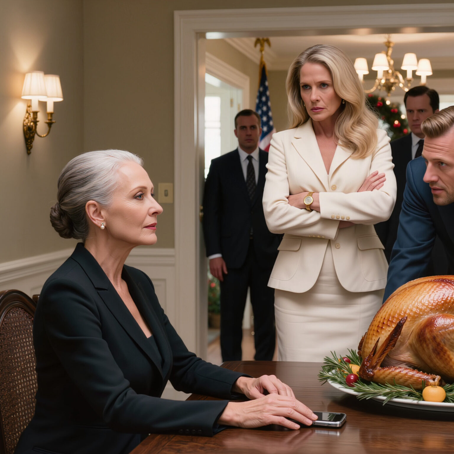 A cena, la suocera di mio figlio mi ha sputato nel piatto dicendo: “Vecchia signora, questo è quello che ti meriti”. Mio figlio ha battuto le mani e ha sussurrato: “Mamma, per favore, non peggiorare le cose”. Ho sorriso, calma ma gelida, poi ho preso il telefono e ho mandato un messaggio: “Metti in atto il piano”. Quello che è successo quella notte è qualcosa che mio figlio ricorderà per tutta la vita.