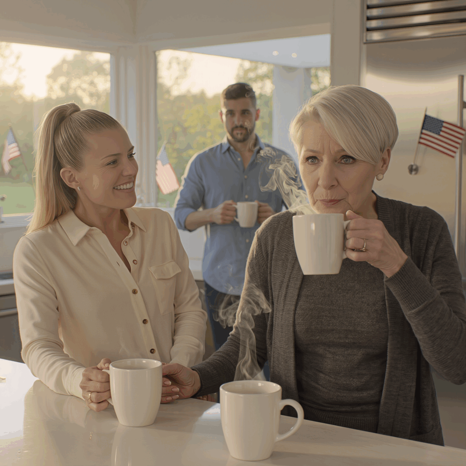 In una cucina americana al crepuscolo, mia figlia mi ha passato una tazza: “Mamma, prova questa”. Pochi minuti dopo, il volto di suo marito si è rilassato e ho visto cosa nascondevano trent’anni di sorrisi forzati.