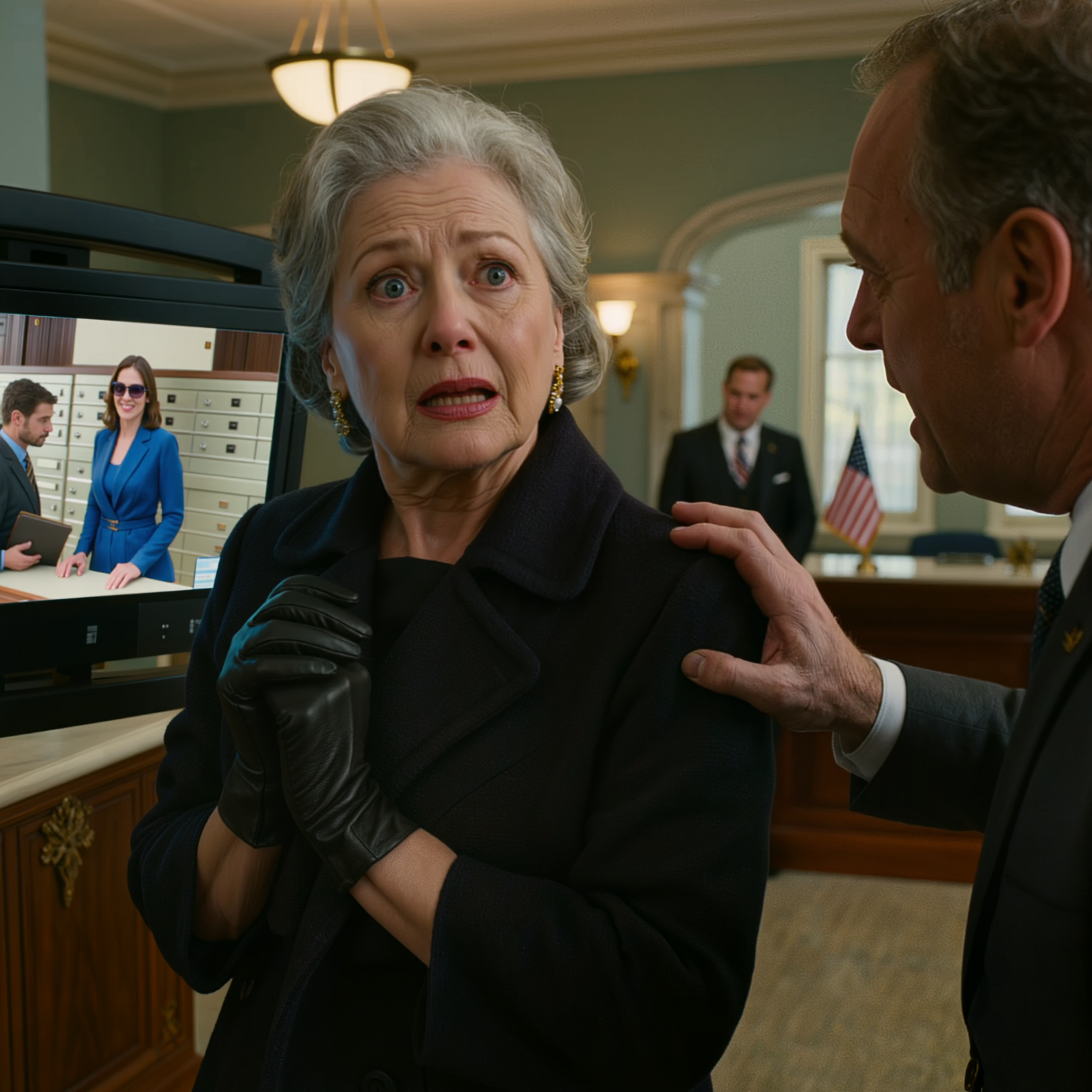 Finalmente ho aperto la cassetta di sicurezza del mio defunto marito, aspettandomi solo un testamento e dei documenti assicurativi, ma il direttore della banca è impallidito e ha tremato mentre girava il monitor di sicurezza verso di me: Vanessa era in piedi fuori dalla stanza del caveau due giorni prima, e la persona accanto a lei mi ha fatto capire che avevano commesso un grosso errore pensando che sarei arrivata troppo tardi,