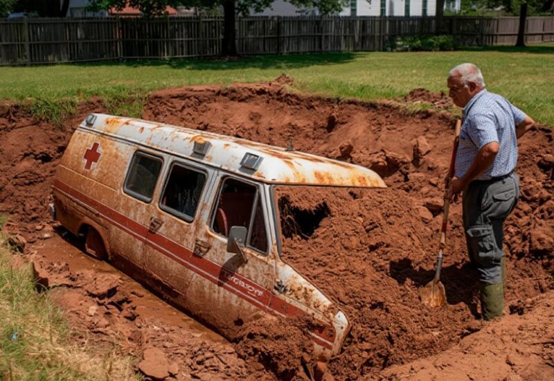 Un uomo decise di scavare una piscina nella sua proprietà, ma quando, durante i lavori, si imbatté in un’ambulanza sepolta e guardò all’interno, rimase scioccato da ciò che vide.