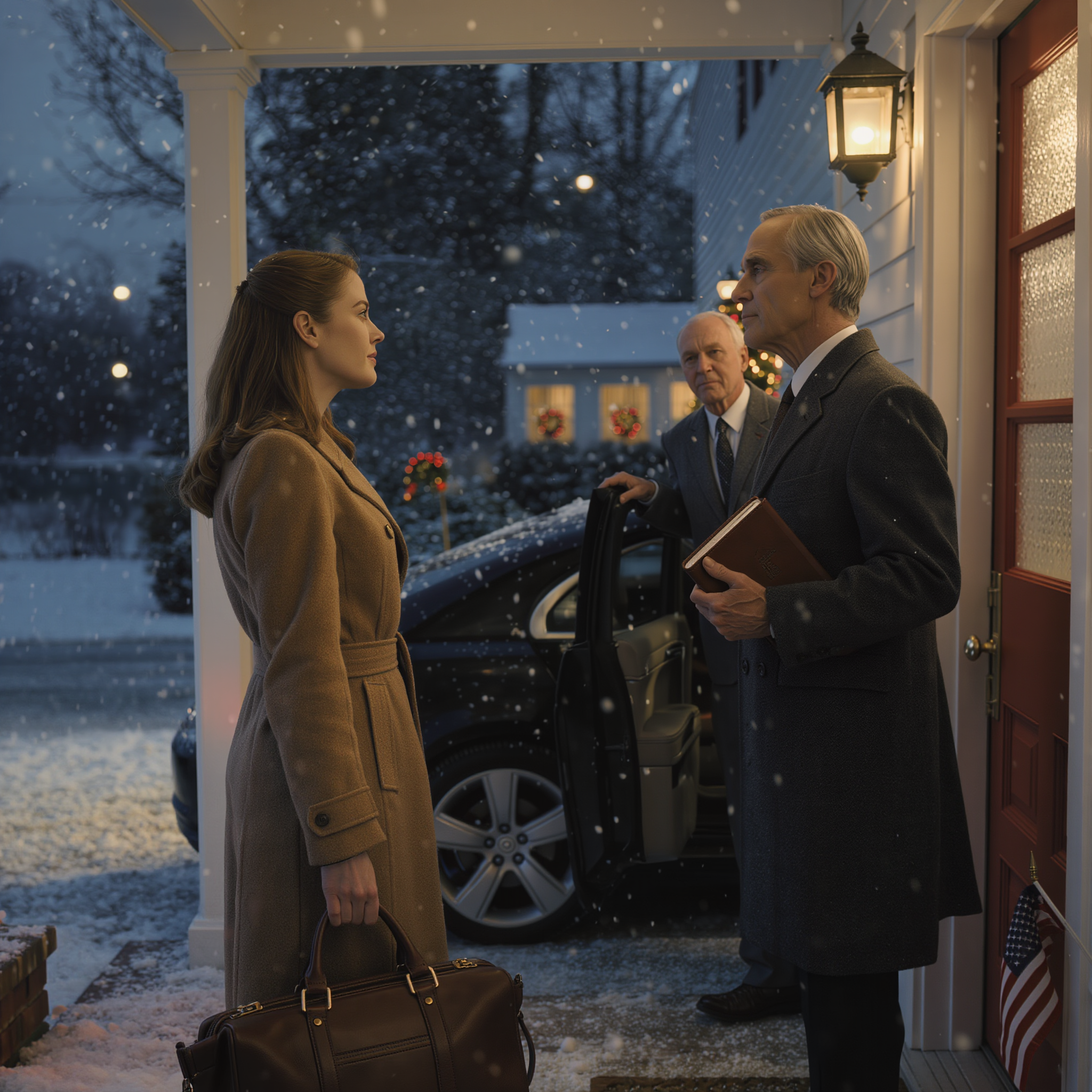 La vigilia di Natale, mia madre chiuse le porte e mi lasciò seduto in veranda al freddo. Poi si fermò un’auto di lusso nera e l’uomo che la mia famiglia credeva “morto” da anni ne scese, con in mano un vecchio registro contabile. Mi guardò dritto negli occhi, mi chiamò per nome come se mi conoscesse da secoli, “chi”, chiese, “ha speso i miei soldi a tuo nome…”