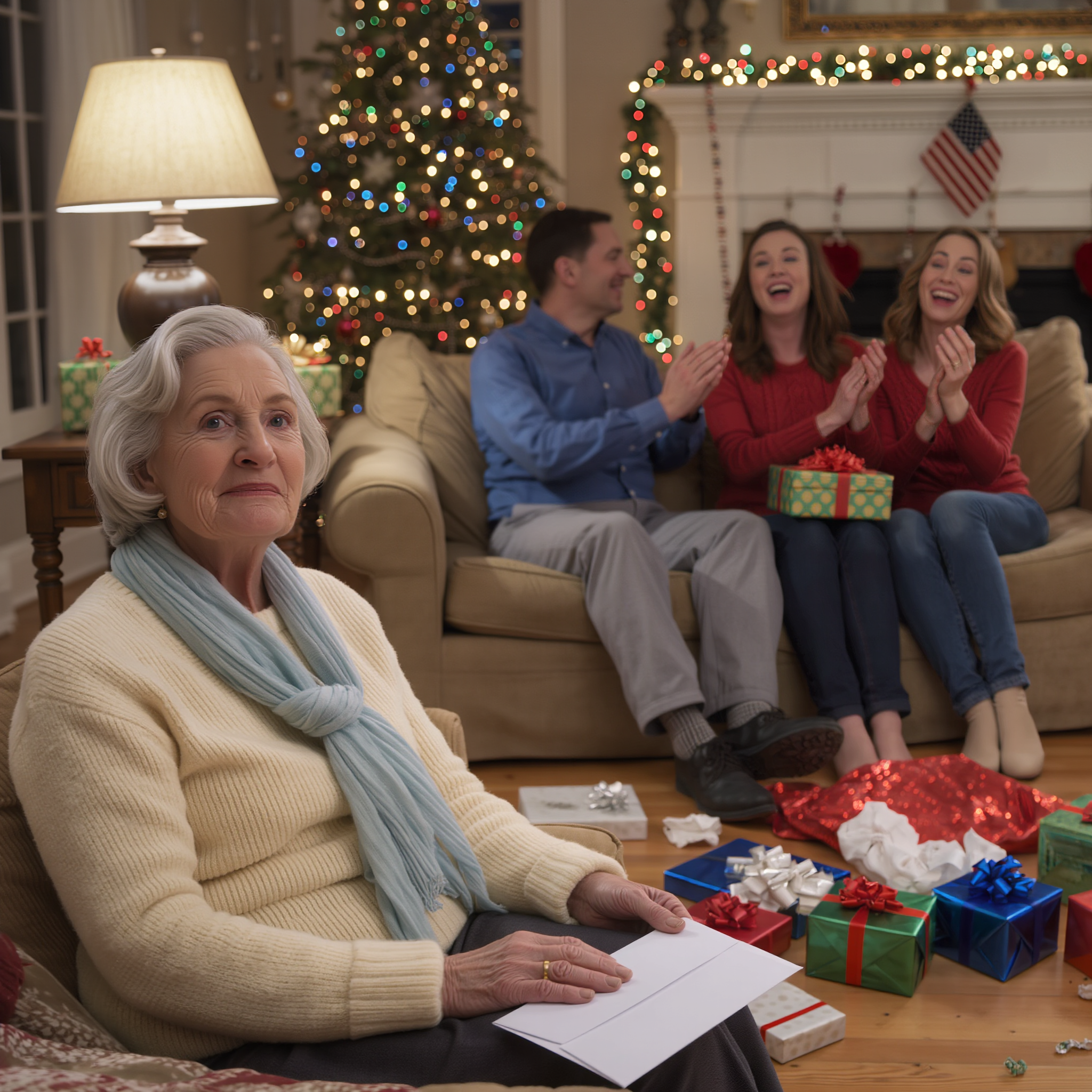 Mio figlio mi ha invitato a Natale, ma ero come un’ombra a tavola. La famiglia di mio figlio rideva e scherzava, scambiandosi regali. Mia nuora ha detto: “Tranne te!”. Ho alzato lo sguardo, ho sorriso e ho detto: “Non necessariamente”, perché il vero regalo era nella mia borsa.