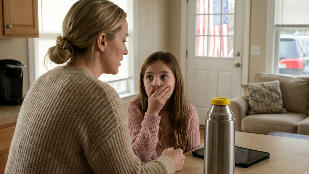 Mia sorella ha trascinato suo marito in una crociera ai Caraibi, scaricandomi addosso la figlia di 8 anni, “muta dalla nascita”; nel momento in cui la porta si è chiusa di colpo, la bambina mi ha guardato dritto negli occhi e ha parlato con voce cristallina: “Zia, non bere il thermos di tè che la mamma ha lasciato… la mamma ha pianificato tutto”. Sono rimasta immobile, fissando il coperchio giallo sul bancone della cucina, e ho deciso di giocare al gioco di mia sorella, ma secondo le mie regole.